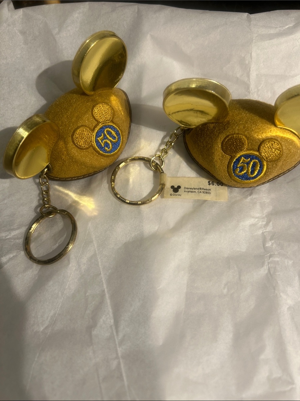 Disney Gold Mickey 50th Anniversary Keychain Pair